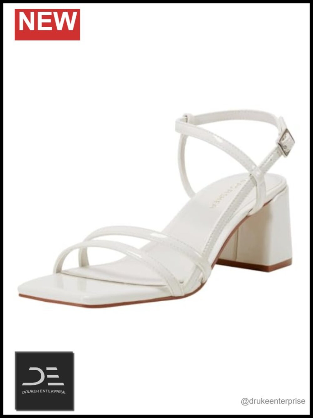 Marc Fisher Jeci Heeled Sandals Faux Patent Leather Strappy Square Toe